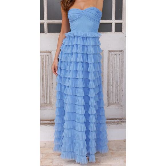 Hello Molly Love In Paris Strapless Tulle Maxi Dress Blue Size M - Picture 1 of 6